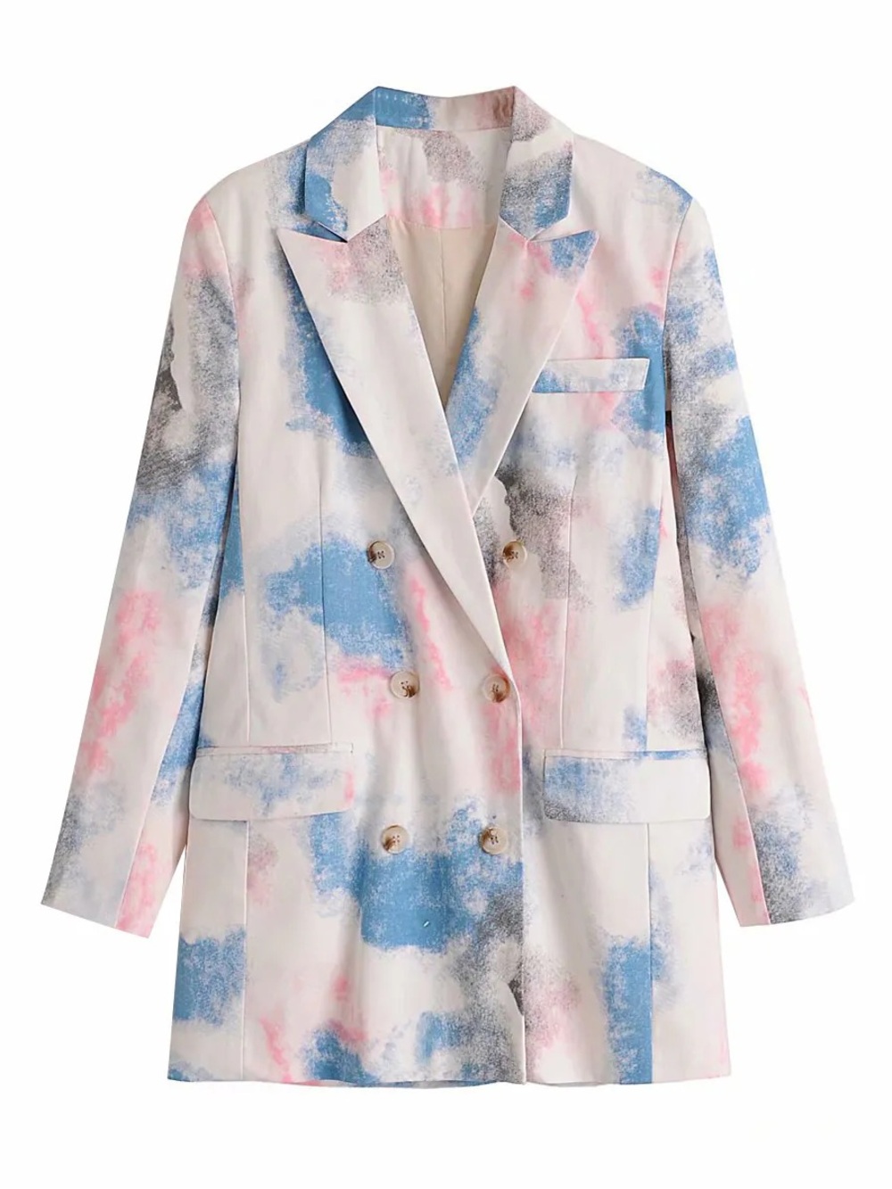 SHEIN Double-Breasted Pastel Cloud Blazer Jacket - Pink, Blue & White